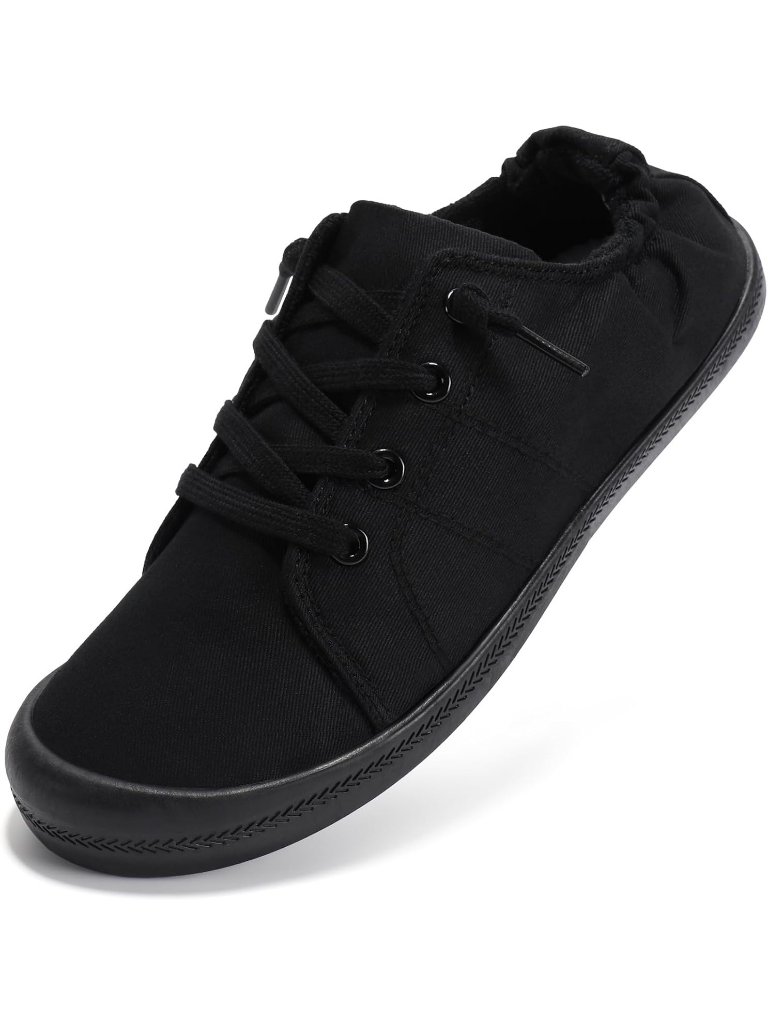 Women's Black Tennis Shoes Casual Leather Low Top Athletic Running Sneaker